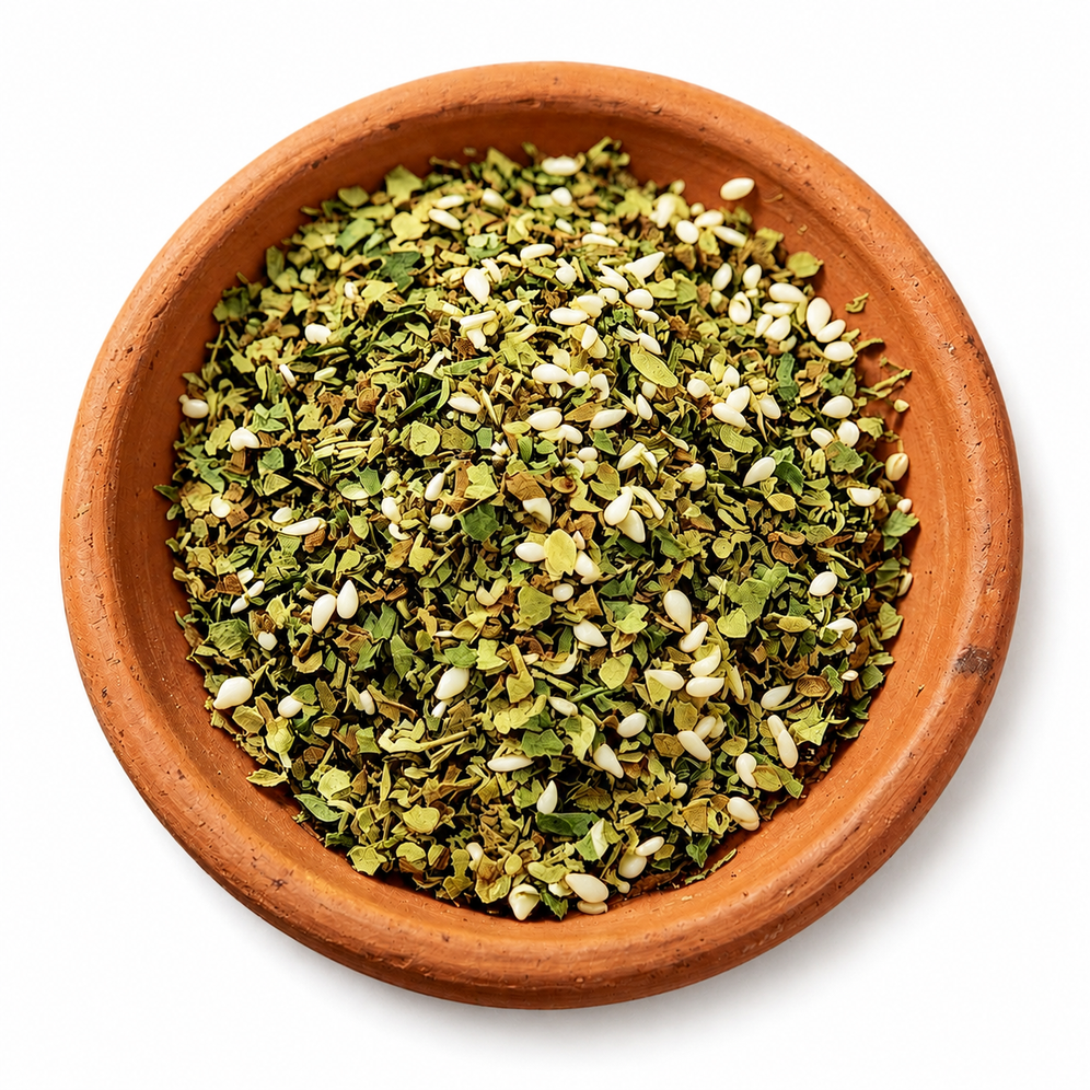 Italian Seasoning herb blend in a rustic terracotta dish on a white background.