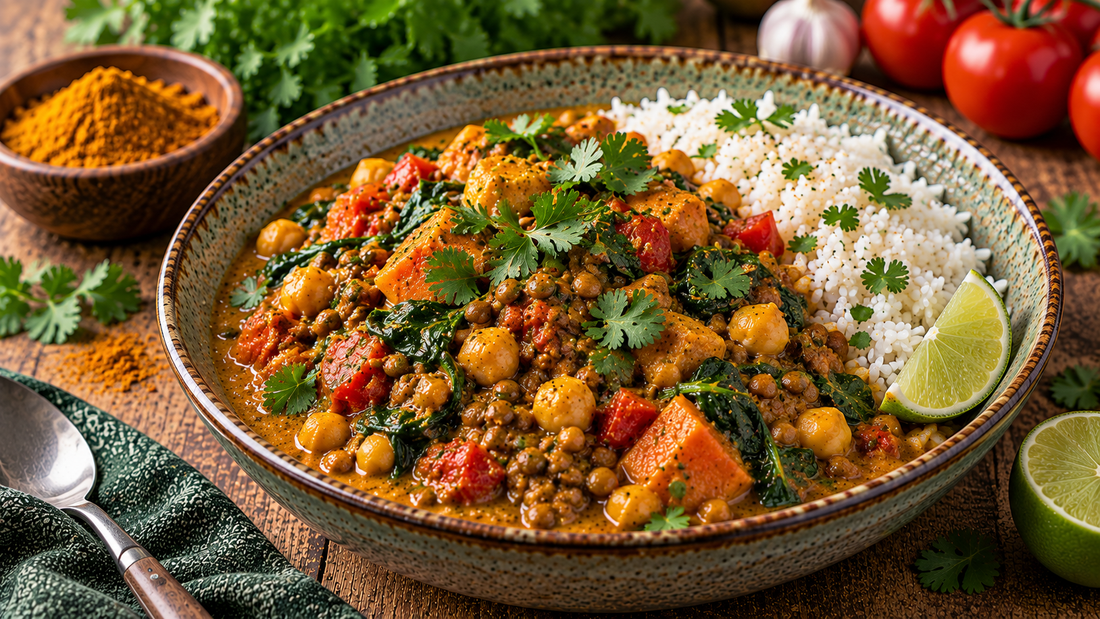 Medium Curry roast squash and lentil soup with fresh coriander and warming curry spices