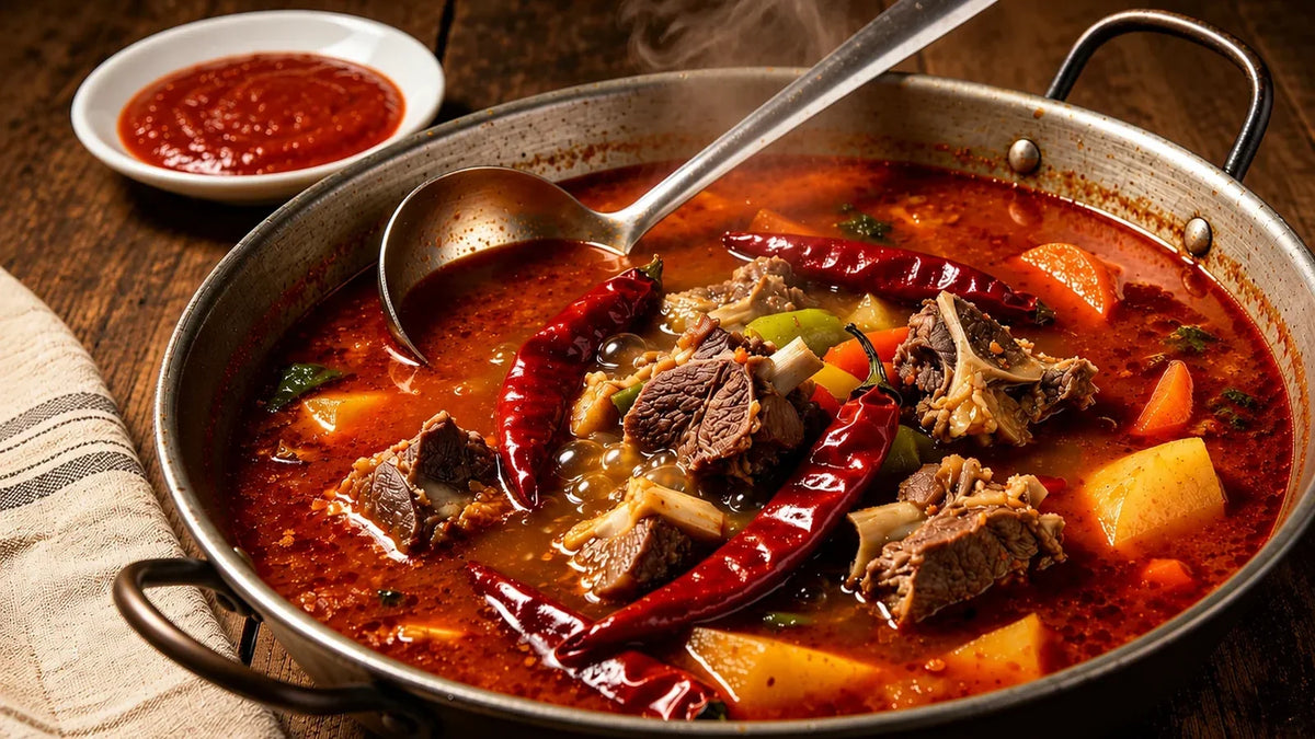 Homemade spicy beef stew made with Spice & Dipity Ya Salam Turkish All-Purpose Seasoning, slow-cooked with tender beef, vegetables and dried chillies.